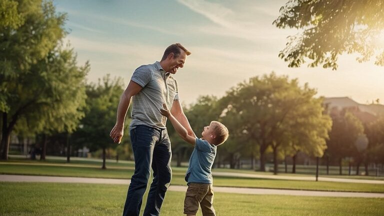 Užfiksuokite tėvystės džiaugsmą didelės raiškos vaizdu, kuriame tėvas ir vaikas mėgaujasi gaudymo žaidimu parke. Parodykite šios paprastos, bet prasmingos dovanos ryšį ir linksmybę Tėvo dienos proga ar bet kokia ypatinga proga.