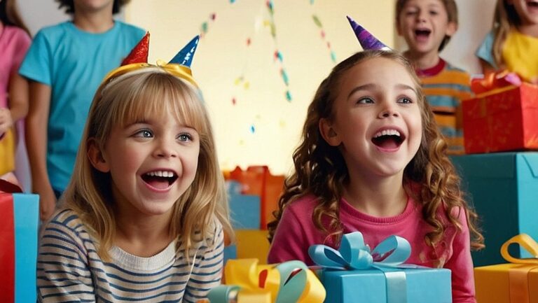 Kokybiškas ir tikroviškas vaizdas, kaip vaikų grupė susijaudinusi atidarinėja ryškiaspalves dovanų dėžutes, užpildytas įvairiais linksmais ir žaismingais žaislais bei žaidimais vaikams. Vaikų veidai kupini džiaugsmo ir nuostabos, rodo džiaugsmą ir jaudulį