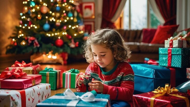 Stebuklingas ir įnoringas vaikų, apsuptų spalvingų ir vaizduotės kupinų kalėdinių dovanų, įvaizdis. Kambarys alsuoja nuostaba ir džiaugsmu, užfiksuodamas vaikų atostogų sezono esmę.