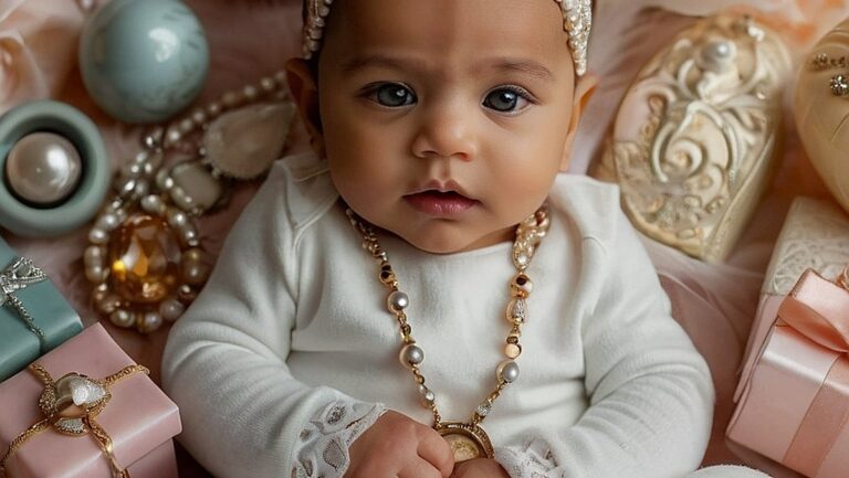 Švęskite naujos kelionės pradžią su šiuo nuostabiu kūdikio įvaizdžiu, apsuptu gražių ir prasmingų krikštynų papuošalų bei dovanų, simbolizuojančių meilę, palaimą ir brangius prisiminimus.