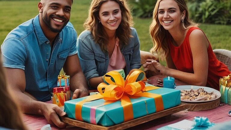 Didelės skiriamosios gebos atvaizdas draugų būrio, susirinkusio prie gražiai papuošto stalo, nukrauto unikaliomis ir prieinamomis paskutinės minutės gimtadienio dovanomis. Dovanos svyruoja nuo linksmų ir keistų daiktų iki praktiškų ir apgalvotų dovanų, demonstruojančių paskutinės minutės dovanų kūrybiškumą ir įperkamumą.