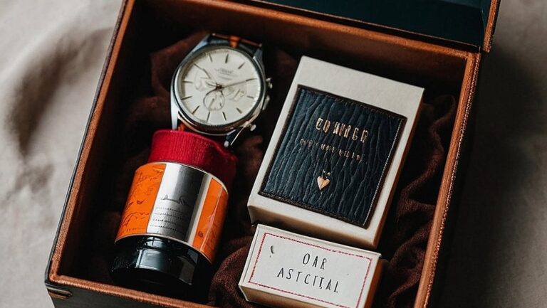 Suasmeninta dovanų dėžutė vyrui, užpildyta įvairiais daiktais ir ranka rašytas raštelis. Idealiai tinka straipsniui apie sentimentalią suasmenintų dovanų vyrams vertę.