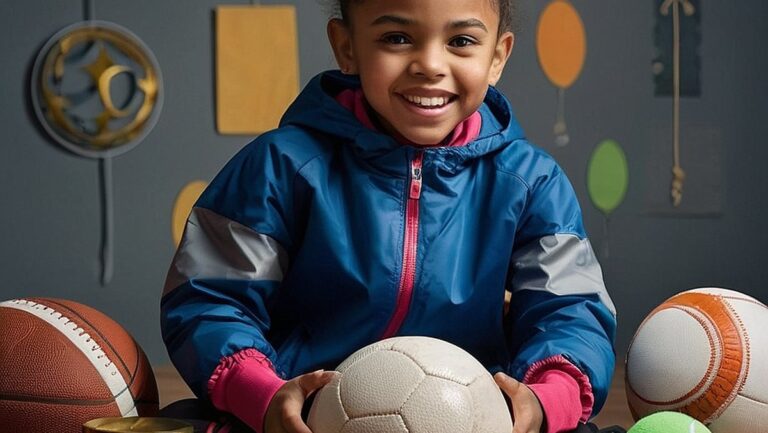 Dinamiškas vaiko, laimingai dalyvaujančio įvairioje sporto veikloje, įvaizdis, apsuptas įvairių su sportu susijusių dovanų. Puikiai tinka straipsniui apie vaikų aktyvaus gyvenimo būdo ir sveikų įpročių propagavimą per sportines dovanas.