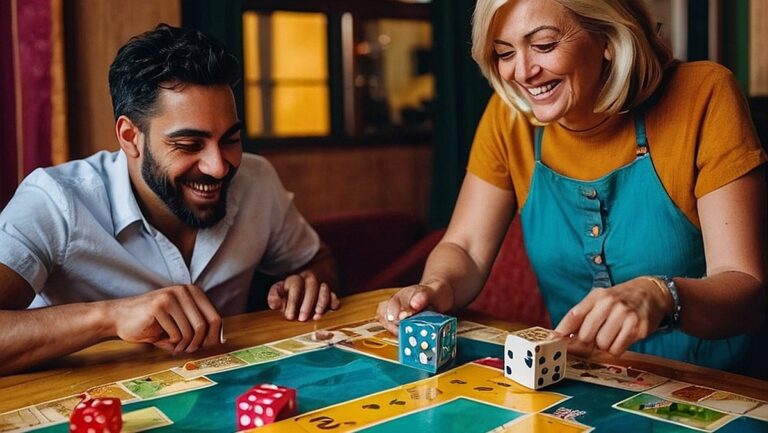 Spalvingas vaizdas, kaip prie stalo susirinkusi šeima kartu žaidžia smagų stalo žaidimą. Puikiai tinka straipsniui apie šeimos santykių naudą per patrauklius ir linksmus stalo žaidimus.