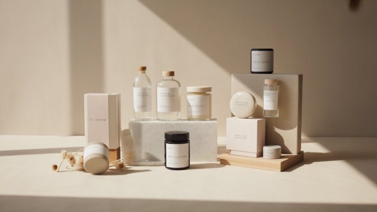 Saulėtekis, minimalistinis ekranas su eklektiška aukštos kokybės, apgalvotų dovanų moterims kolekcija, išdėstyta ant nesugadinto paviršiaus, minkštų šešėlių, fotorealistinės, plačios perspektyvos.