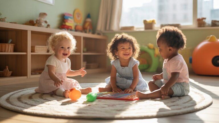 Ryški, erdvi žaidimų zona, kurioje įvairūs vaikai džiaugsmingai tyrinėja ir mokosi naudodamiesi įvairiomis edukacinėmis ir kūrybinėmis dovanomis, maudosi šiltomis saulės spinduliais, fotorealistinėmis.