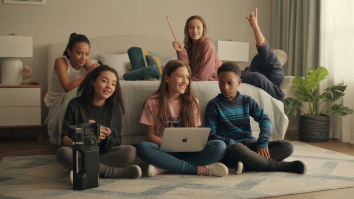 Įvairi 10–12 metų senumo pretens grupė, užsiimanti šiuolaikinėmis technologijomis, sporto įranga ir kūrybiniais pomėgiais šiuolaikiškoje miegamojo aplinkoje, natūralų popietės apšvietimą, fotorealistinę gyvenimo būdo fotografiją.