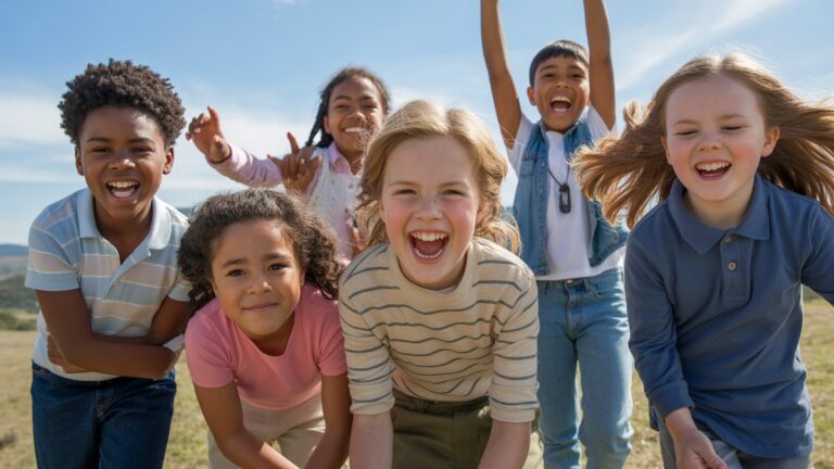 Platus, realus įvairių vaikų ir paauglių kadras aktyviai užsiima įvairiais džiaugsmingais išgyvenimais: tyrinėti gamtą, kūrybinį meną ir įdomius nuotykius lauke. Ryškus, dinamiškas, saulėlydis.