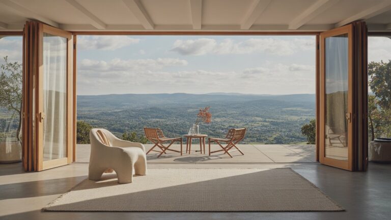 Šviesiai užpildytas, rafinuotas kambarys, atidarytas kvapą gniaužiančiam, įvairiam kraštovaizdžiui, subtiliai siūlančiam pritaikytų galimybių ir patirties pasaulį. Fotorealistinis, minkštas dienos šviesa, platus kampas.