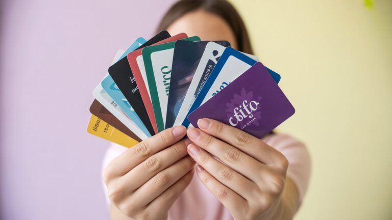 Rankos, laikančios įvairias dovanų korteles ir kuponus, pavyzdžiui, žaisti kortas, atsižvelgiant į minkštą pastelinį foną, šiltą natūralų apšvietimą, seklią lauko gylį, fotorealistinį komercinės fotografijos stilių.