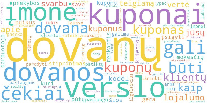 Word cloud illustrating key concepts from the article on Dovanų Kuponai ir Čekiai Verslo Tikslams
