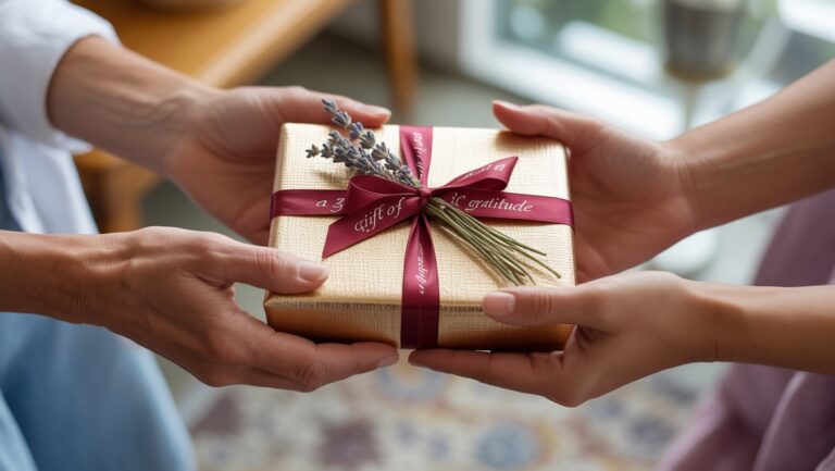 Realistiškas, intymus įvairių rankų iš arti, pagarbiai apsikeitęs apgalvotai parinkta, elegantiškai apvyniota dovana, perteikdama visuotines kultūros tradicijas.