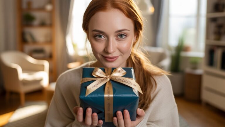 Realistiškas žmogaus iš arti slopinantis nusivylimas, laikant gražiai suvyniotą dovaną, natūralią šviesą, švelnų dėmesį.