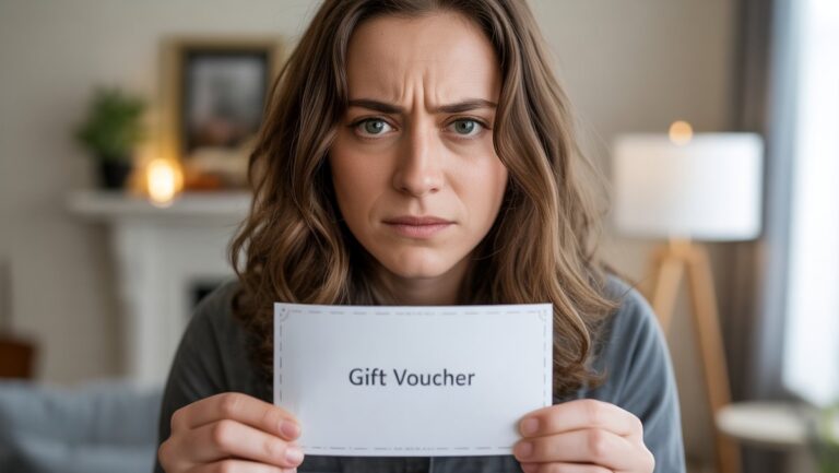 Realus asmuo, turintis nesugadintą dovanų kuponą su subtiliai prieštaringai prieštaringai, šiek tiek neuždengusią išraišką, švelnią natūralią šviesą.