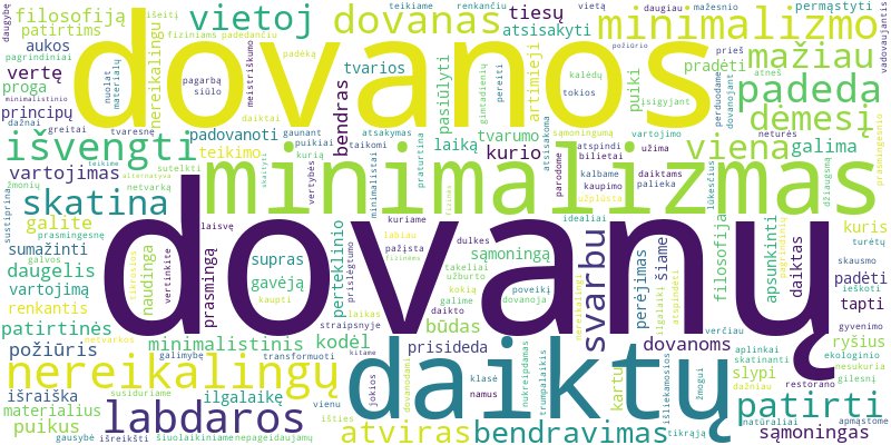 Word cloud for article on Kaip minimalistinis požiūris padeda išvengti nereikalingų dovanų?