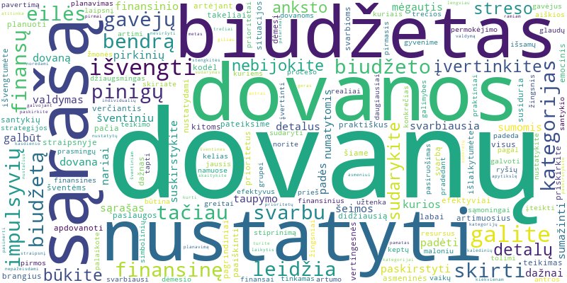 Word cloud for article on Kaip nustatyti dovanų gavėjų prioritetus esant ribotam biudžetui?