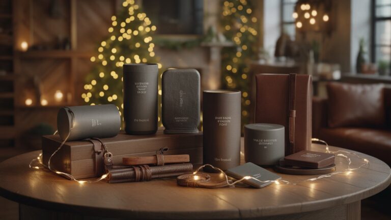 Kruopščiai kuruojama rafinuotų, vyriškų gyvenimo būdo daiktų kolekcija, subtiliai sustiprinta minkštų, žėrinčių kalėdinių žibintų jaukiame, neryškiame fone. Fotorealistiniai, turtingi tonai.