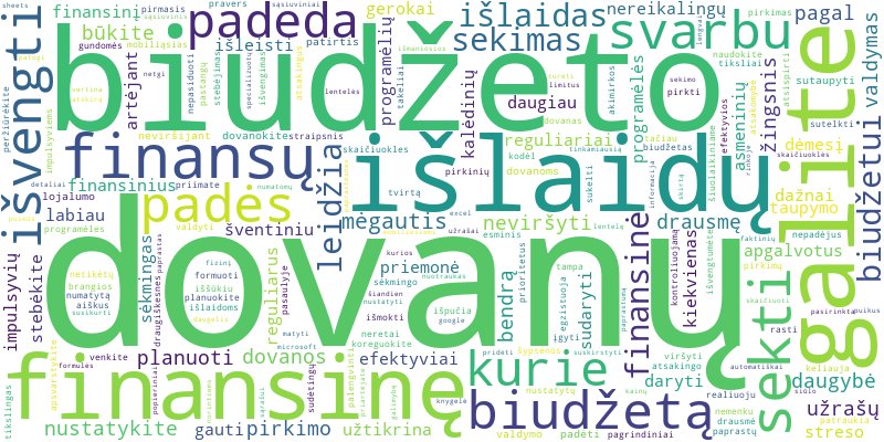 Word cloud for article on Kokios priemonės padeda sekti dovanų išlaidas ir neviršyti biudžeto?
