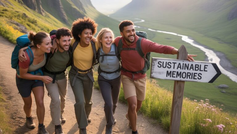 Įvairūs draugai, mėgaujantys ryškiais nuotykiais lauke, džiaugsmingai juokdamiesi iš nuostabių gamtos peizažų, įkūnijdami tvarius prisiminimus. Realus stilius.