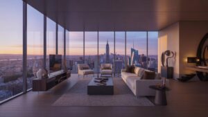 Platus, fotorealistinis vaizdas į aptakų, minimalistinį mansarda gyvenamąjį plotą auksinę valandą, iš kurio atsiveria vaizdas į gyvybingą miesto vaizdą. Subtilūs, nepralenkiami prabangos daiktai ir modernios technologijos yra integruotos į elegantišką dekorą, atspindintį sudėtingus jaunų vyrų siekius.