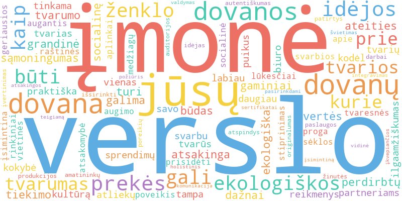 Word cloud illustrating key concepts from the article on Verslo Eko Dovanos ir Tvarūs Sprendimai