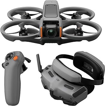 DJI Avata 2 FPV Drone, a sleek black cinewhoop-style drone with integrated propeller guards and 4K camera