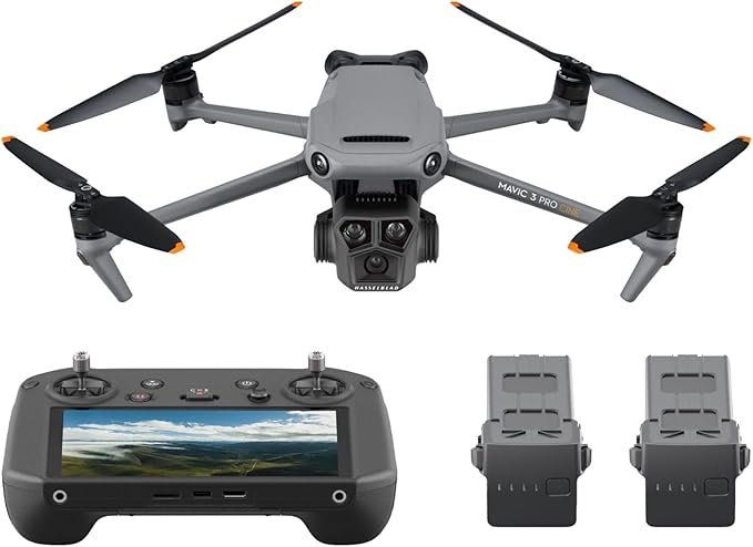 DJI Mavic 3 Pro Cine flagship triple-camera drone with high-bright DJI RC Pro controller, showcasing its advanced professional imaging and omnidirectional obstacle avoidance for cinematic productions.